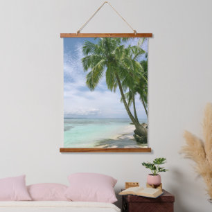 Schöner Aquamariner Ozean, Sandstrand, Palmen Tree Wandteppich Mit Holzrahmen