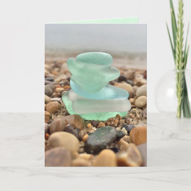 Schöner aquamariner Seaglass Strand, der an Sie Karte (Vorderseite)