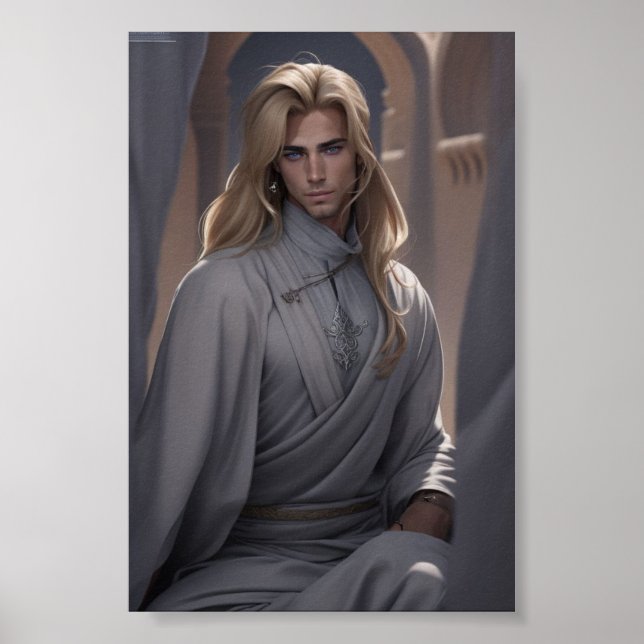 Schöner arabischer Mann mit blauen Haaren und blau Poster (Vorne)