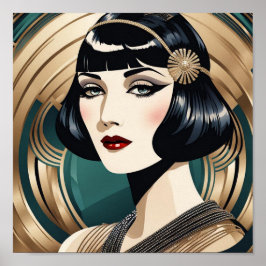 Schöner Art Deco 1920er Flapper Poster