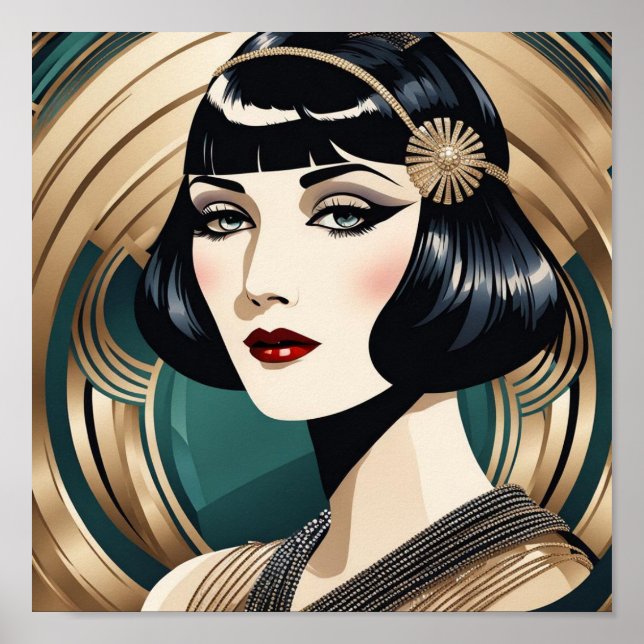 Schöner Art Deco 1920er Flapper Poster (Vorne)