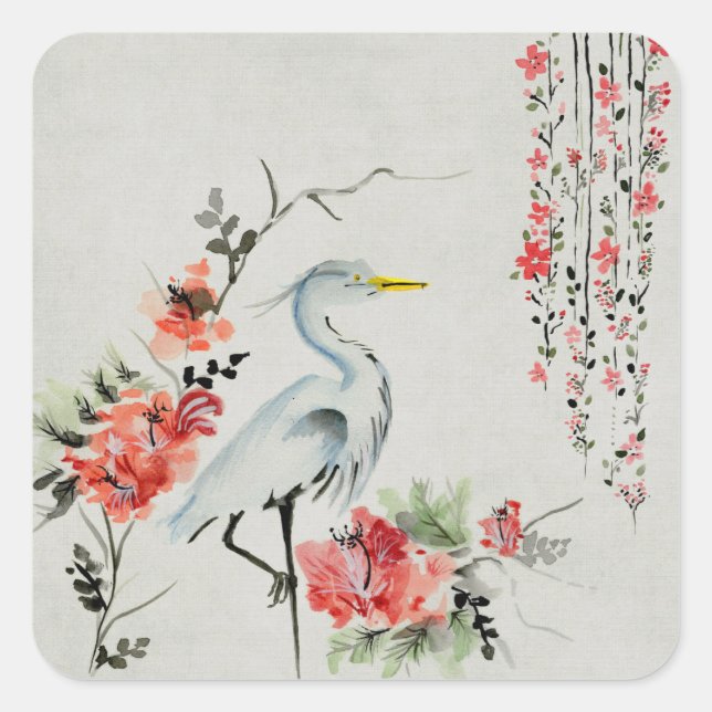 schöner asiatischer Kranvogel Quadratischer Aufkleber (Vorderseite)