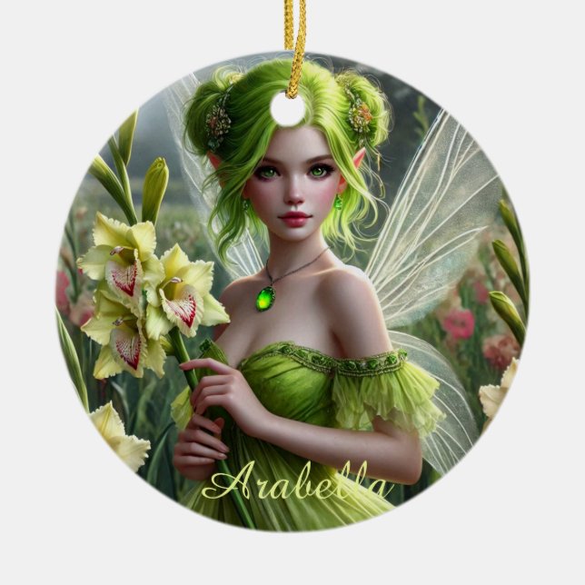Schöner August Fairy in Gladioli Keramik Ornament (Vorne)