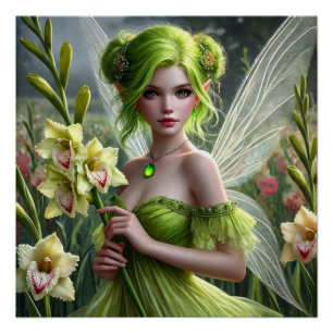 Schöner August Fairy in Gladioli Poster
