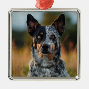 SCHÖNER AUSTRALISCHER KATZHUND IM FELD ORNAMENT AUS METALL