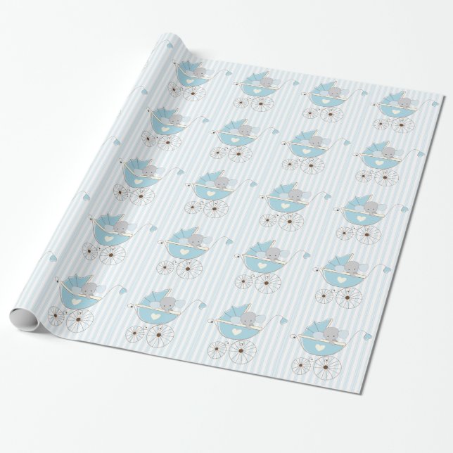 Schöner Baby-Blau-Elefant Geschenkpapier (Ungerollt)
