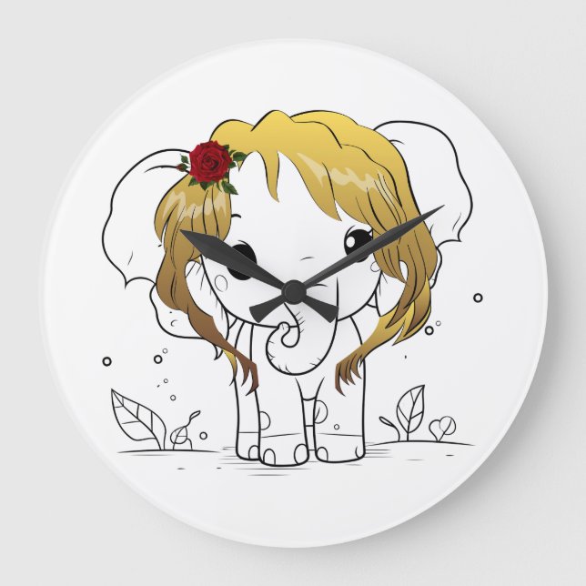 Schöner Babyelefone mit gelbem Haar Große Wanduhr (Vorderseite)