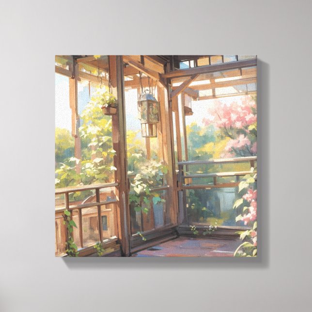 Schöner Balkon Aussicht Malerische Kunst Leinwanddruck (Vorderseite)