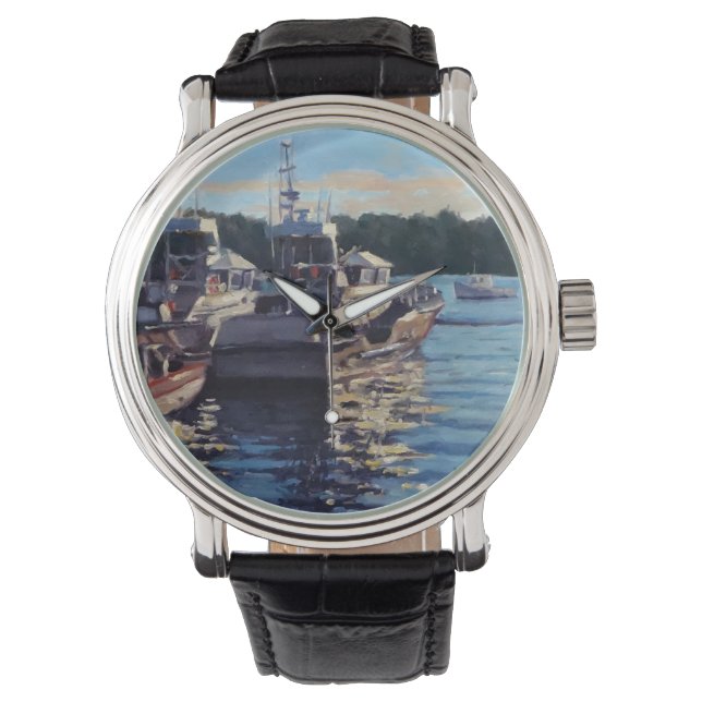 Schöner Bass Harbour Maine Fishing Boat Scene Armbanduhr (Vorderseite)