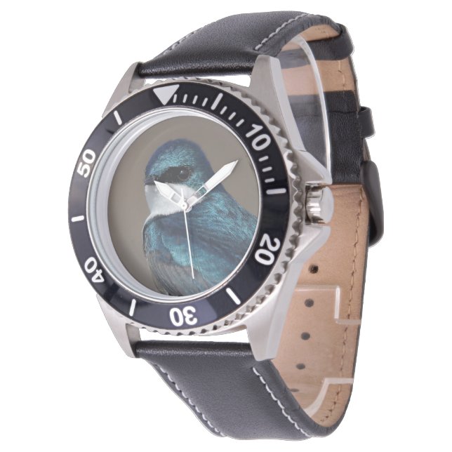 Schöner Baumschlamm Songbird auf einem Draht Armbanduhr (Schrägansicht)