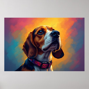 Schöner Beagle-Hund mit leuchtendem Halsband Poster