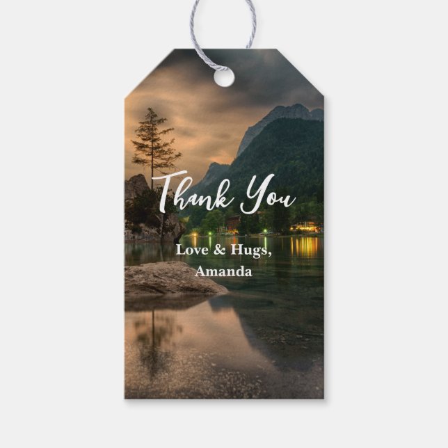 Schöner Bergsee, Abend Foto Vielen Dank Geschenkanhänger (Vorderseite)