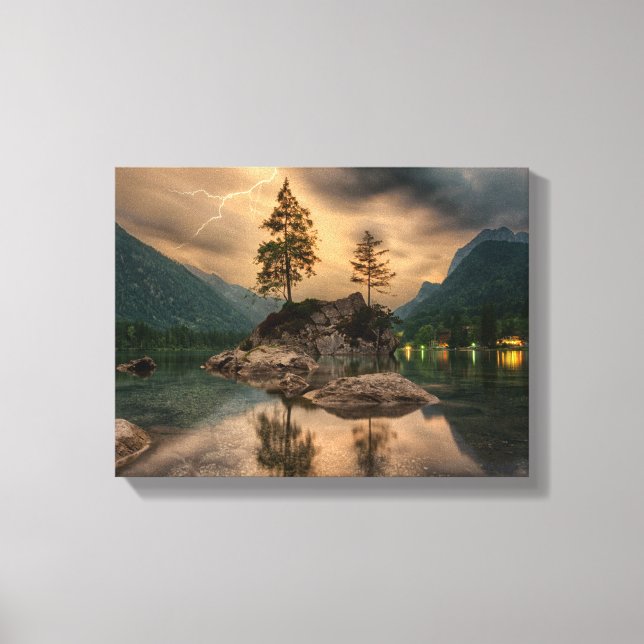Schöner Bergsee im Abend Foto Leinwanddruck (Vorderseite)