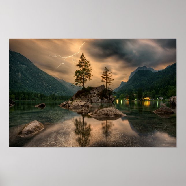 Schöner Bergsee im Abend Foto Poster (Vorne)