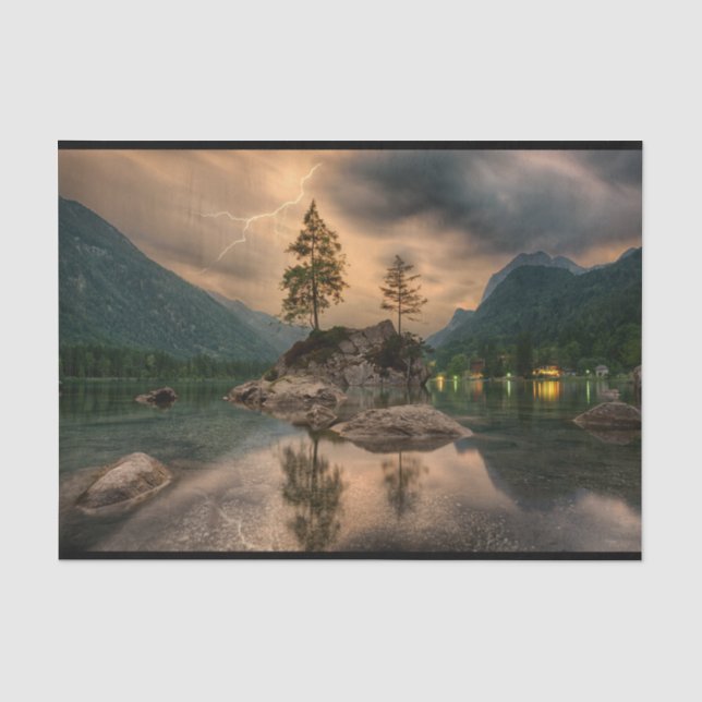 Schöner Bergsee im Abend Foto Seidenpapier (Vorderseite)