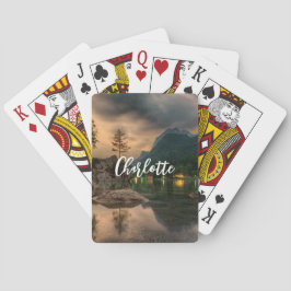 Schöner Bergsee im Abend Foto Spielkarten