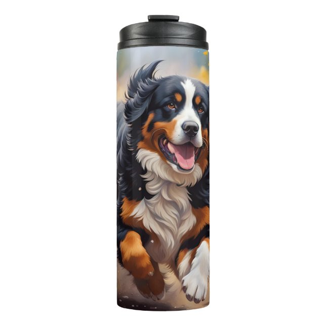 Schöner Berner Hund & Blume Thermosbecher (Vorderseite)