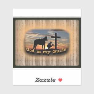 Schöner betender Cowboy und Kreuz Aufkleber