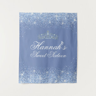 Schöner blauer Glitzer Sweet 16 Hintergrund Wandteppich
