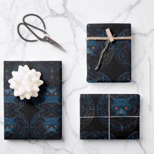 Schöner blauer Panther mit nächtgelben Augen Geschenkpapier Set