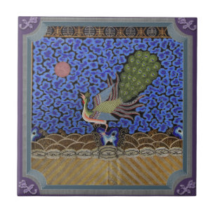 Schöner blauer Pfau Vintage Fliese