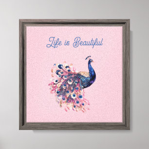 Schöner blauer rosa Marineblauer Pfau Leinwanddruck