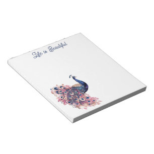 Schöner blauer rosa Marineblauer Pfau Notizblock