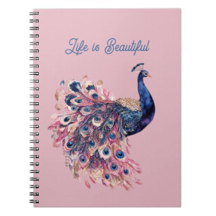 Schöner blauer rosa Marineblauer Pfau Notizblock