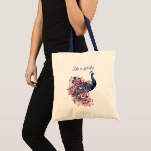 Schöner blauer rosa Marineblauer Pfau Tragetasche