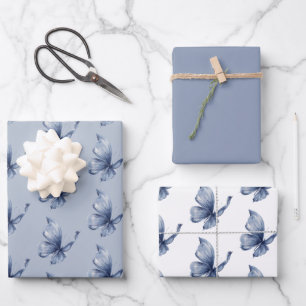 Schöner blauer Schmetterling Geburtstag Geschenkpapier Set