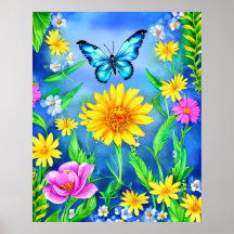 Schöner Blauer Schmetterling in einer Blume Wiese