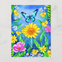 Schöner Blauer Schmetterling in einer Blume Wiese