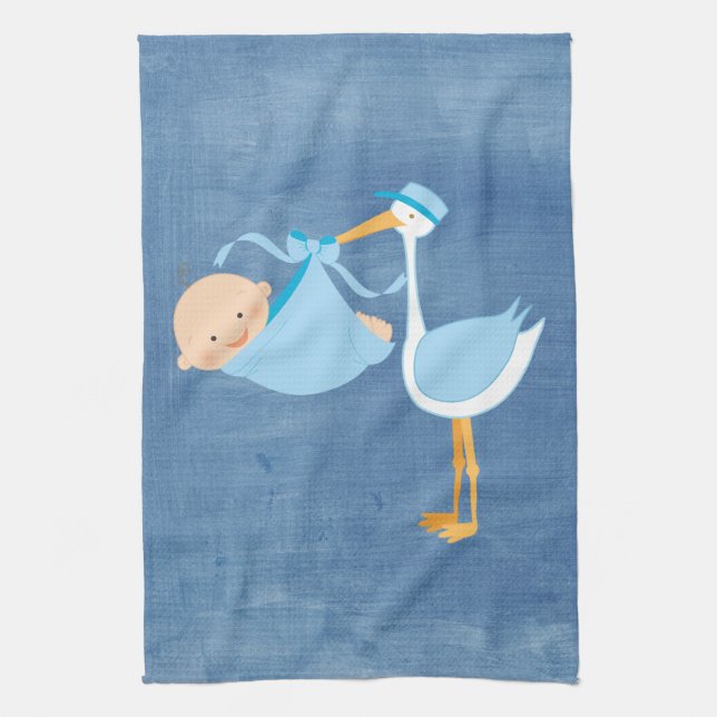 Schöner blauer Storch-Baby-Duschen-Party-Dekor Küchentuch (Vertikal)