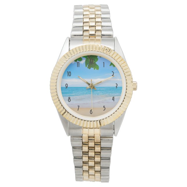 Schöner, blauer tropischer Strand Armbanduhr (Vorderseite)
