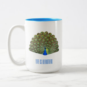 Schöner Blauer Vogel Pfau Zweifarbige Tasse