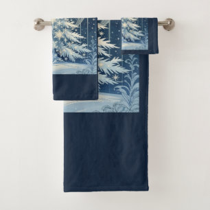 Schöner blauer Weihnachts-Yule-Baum Schnee und Ste Badhandtuch Set