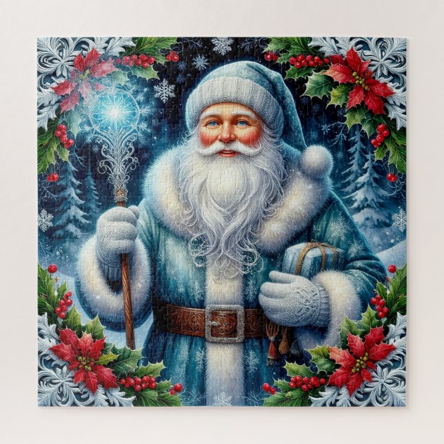 Schöner blauer Weihnachtsmann mit Winterdekoration (Vertikal)