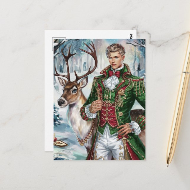 Schöner blonder Mann und ein Weihnachtsmann Postkarte (Vorderseite/Rückseite Beispiel)