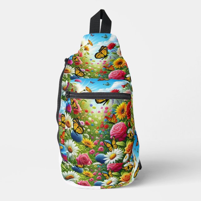 Schöner Blumengarten Butterfly Blütenblut Crossbody Bag (Vorderseite)