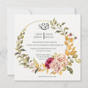 Schöner Blumenkranz ( Gold ) Einladung Einladung