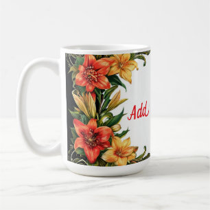 Schöner Blumenrahmen mit roten und gelben Blumen Kaffeetasse