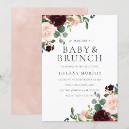 Schöner Blush Burgundy Blume Babydusche Brunch Einladung