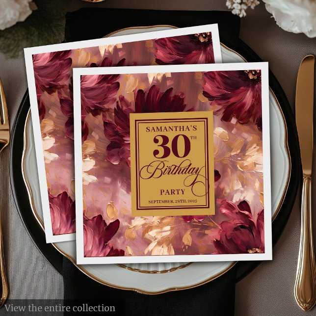 Schöner Blush Burgundy Gold Boho 30. Geburtstag Serviette (Lovely Blush Burgundy Gold Boho 30th Birthday Napkins)