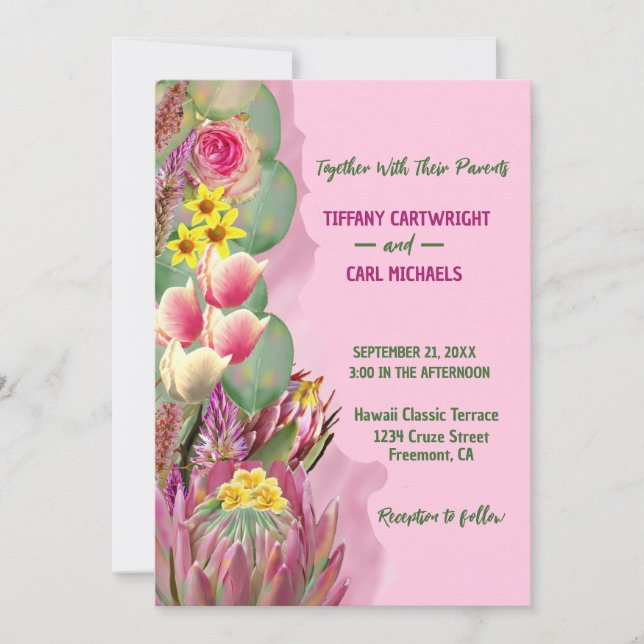 Schöner botanischer Blumengarten Pink Wedding Einladung (Vorderseite)