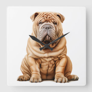 SCHÖNER BRAUNER SHAR PEI HUND QUADRATISCHE WANDUHR