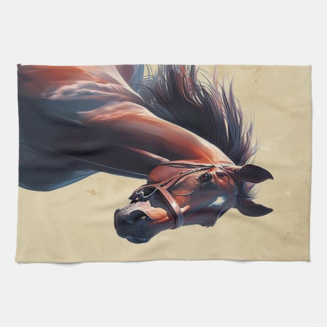 Schöner Brown Horse Individuelle Name Geschirrtuch (Horizontal)