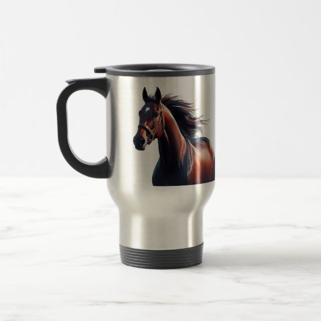 Schöner Brown Horse Individuelle Name Reisebecher (Links)