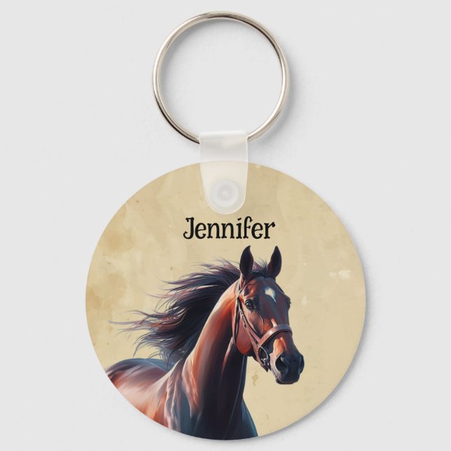 Schöner Brown Horse Individuelle Name Schlüsselanhänger (Vorderseite)