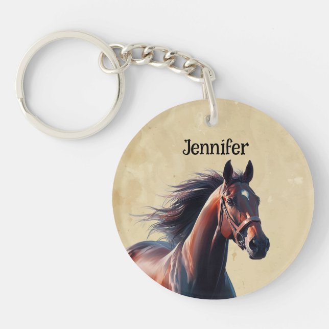 Schöner Brown Horse Individuelle Name Schlüsselanhänger (Vorderseite)