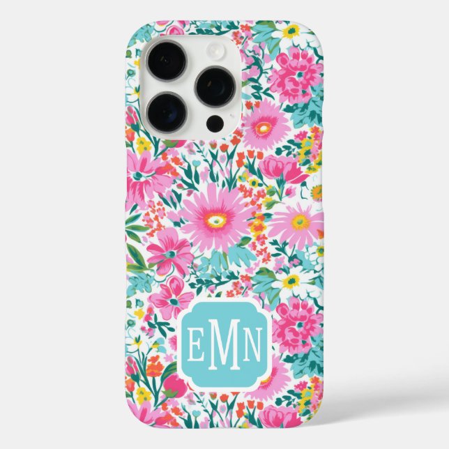 Schöner Bunter Garten Monogramm iPhone 16 Pro Hülle (Rückseite)